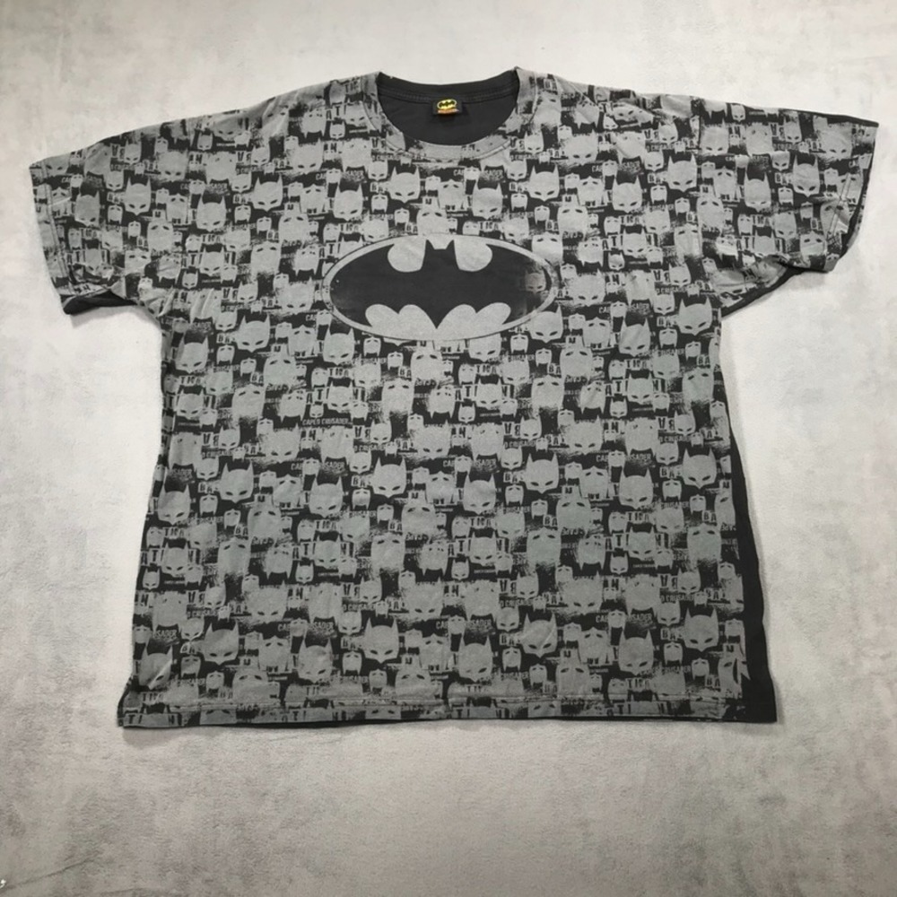 Vintage Batman T Shirt Men's XL Gray Black AOP Y2K DC Comics 2008 All Over Print